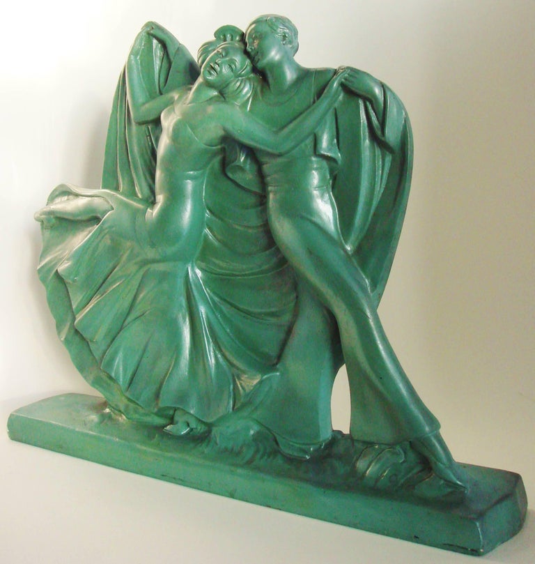 Painted English Art Deco Plaster Dancing Couple Statue by the Ornamental Plaster Co. For Sale