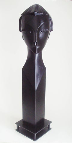 English Art Deco Revival Black Mannequin Head on Steel Base by Lindsey B