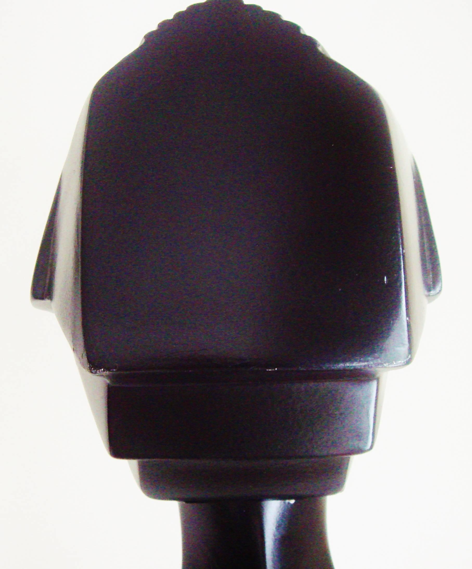 Painted English Art Deco Revival Black Mannequin Head on Steel Base by Lindsey B