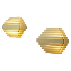 Pair of gold-colored aluminum wall lamps by Jules Wabbes - 2 pairs available (1)