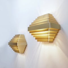 Pair of gold-colored aluminum wall lamps by Jules Wabbes - 2 pairs available (2)