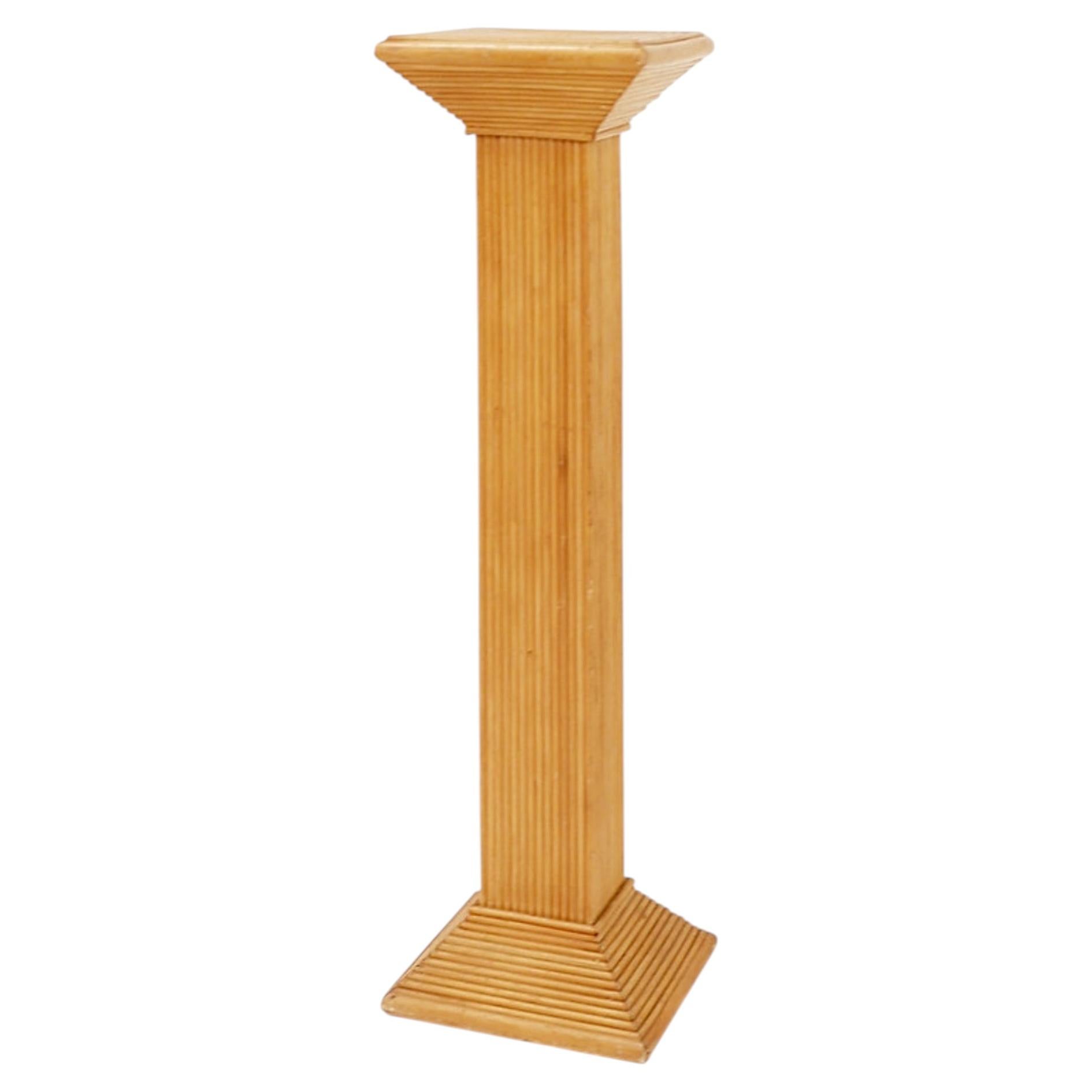 Pencil reed Pedestal Console Table in the manner of Vivai del Sud - 1970s For Sale