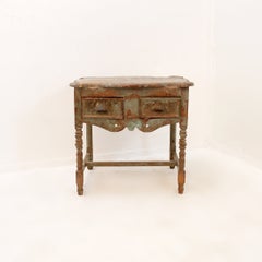 Distressed wood side table with 2 drawers - 20th