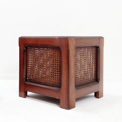 Pair of vintage planters in wood and woven cane panels - 1970s