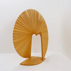 Modern-style fan-shaped pine screen, France, 1970s - Ø 113cm