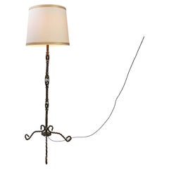 Vintage twisted wrought iron floor lamp in a rustic Brutalist style - 1950s