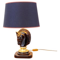 Vintage black ceramic horse-head table lamp – 1980s