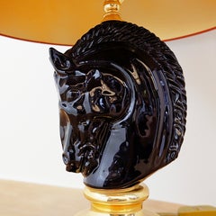 Vintage black ceramic horse-head table lamp – 1980s
