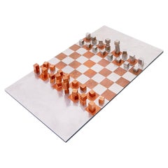 Vintage modernist chrome and copper chess set - Circa 1980s