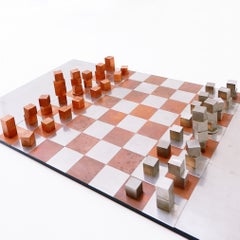 Vintage modernist chrome and copper chess set - Circa 1980s