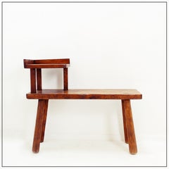 Solid wood "telephone bench" in a Brutalist style - 1960s