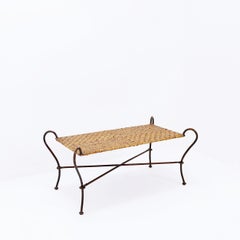 Vintage wrought iron and woven rattan coffee table - 1970s