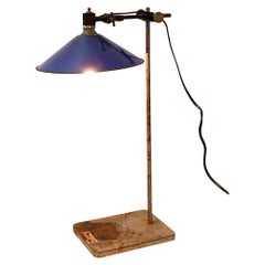 Industrial desk lamp with a cobalt blue enameled metal shade - 1950s