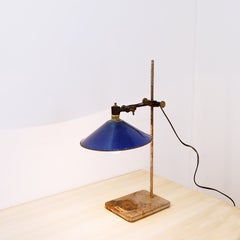 Industrial desk lamp with a cobalt blue enameled metal shade - 1950s