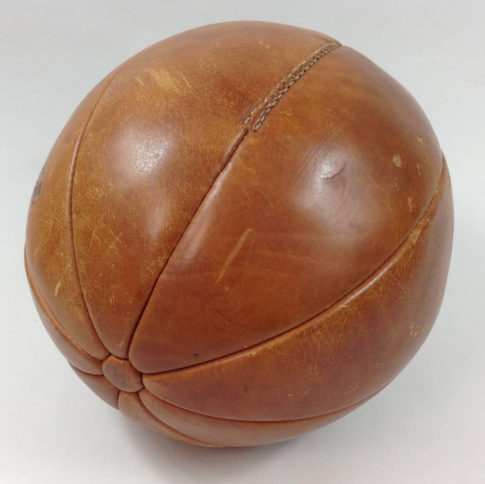 English Mid-20th Century Leather Gymnasium Medicine Ball For Sale