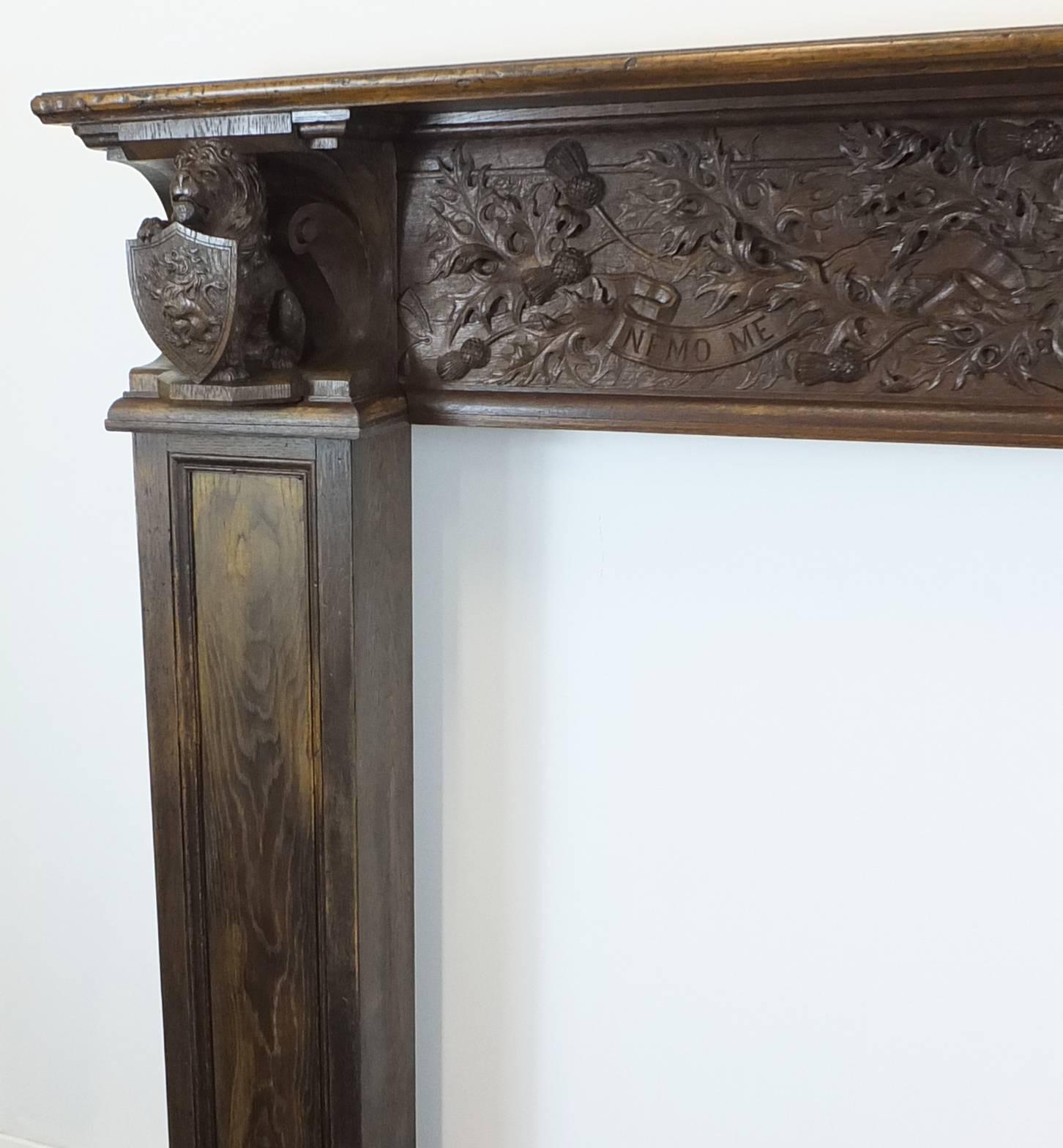 Late Victorian Large and Historically Important 19th Century Scottish Oak Fireplace Mantel For Sale