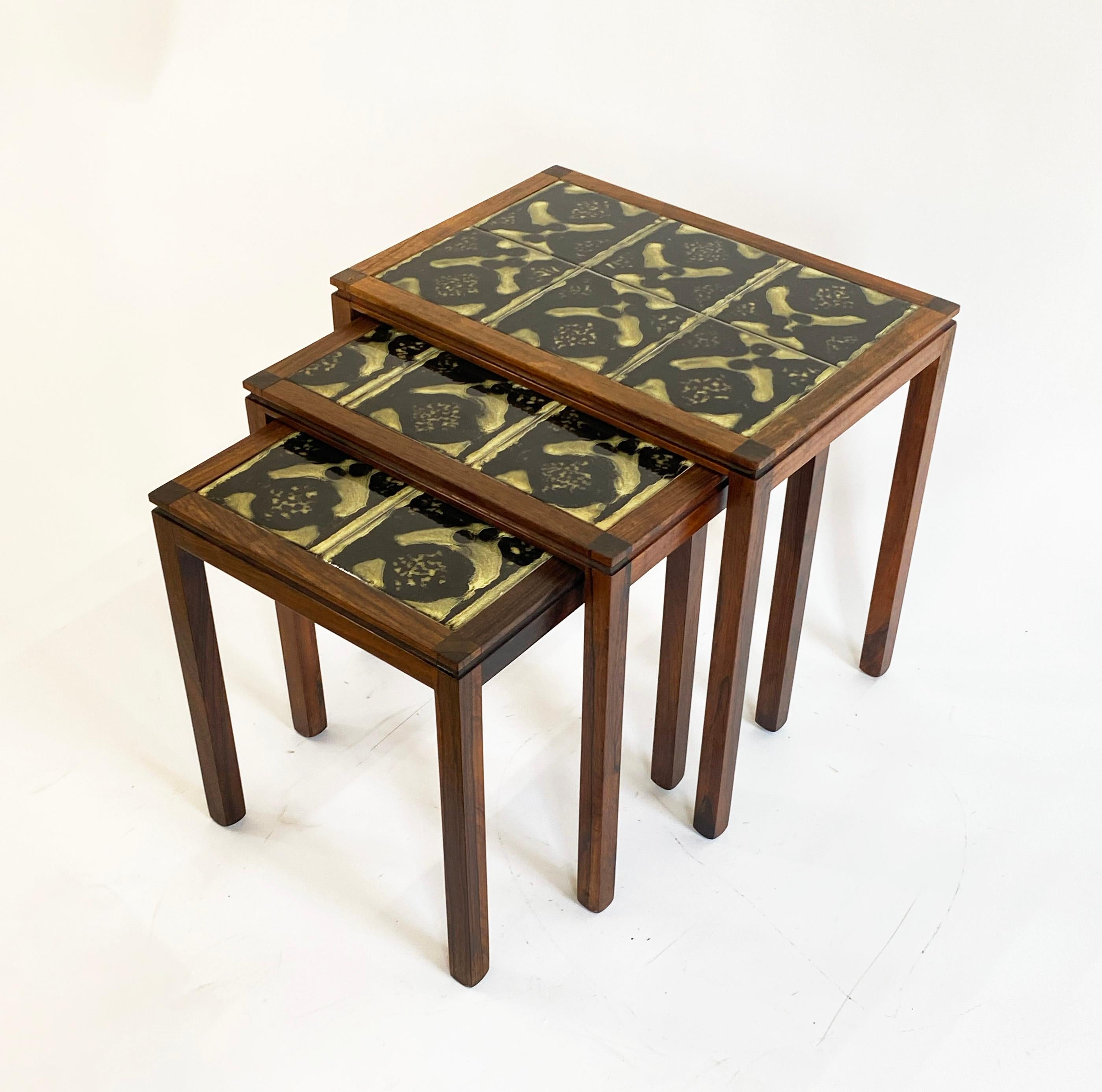 1960s Rosewood and Ceramic Tile Danish Nesting Tables--Set of Three For Sale 1