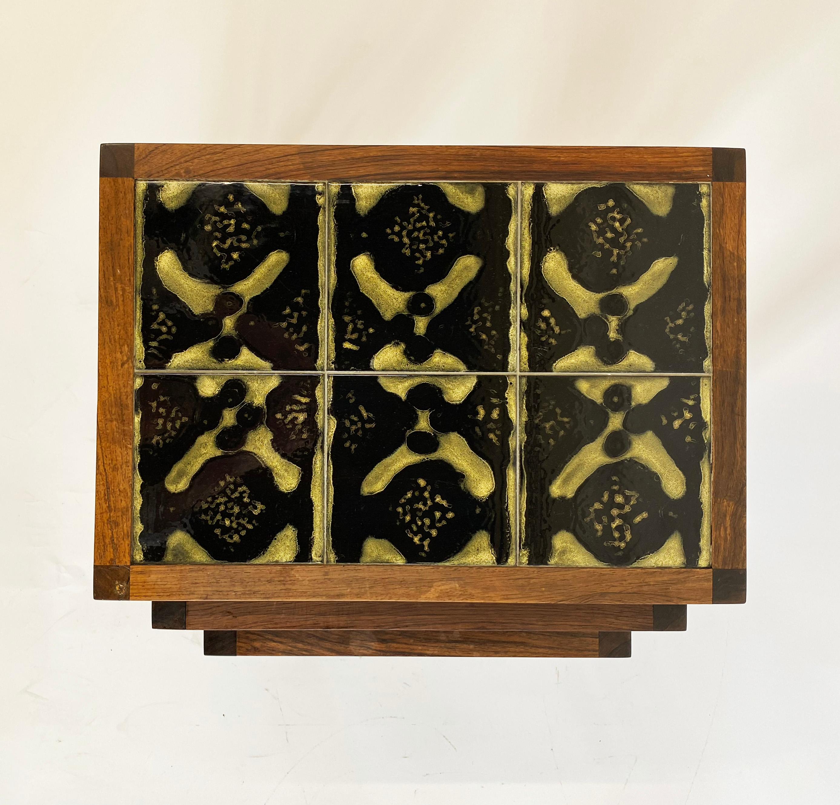 Mid-Century Modern 1960s Rosewood and Ceramic Tile Danish Nesting Tables--Set of Three For Sale