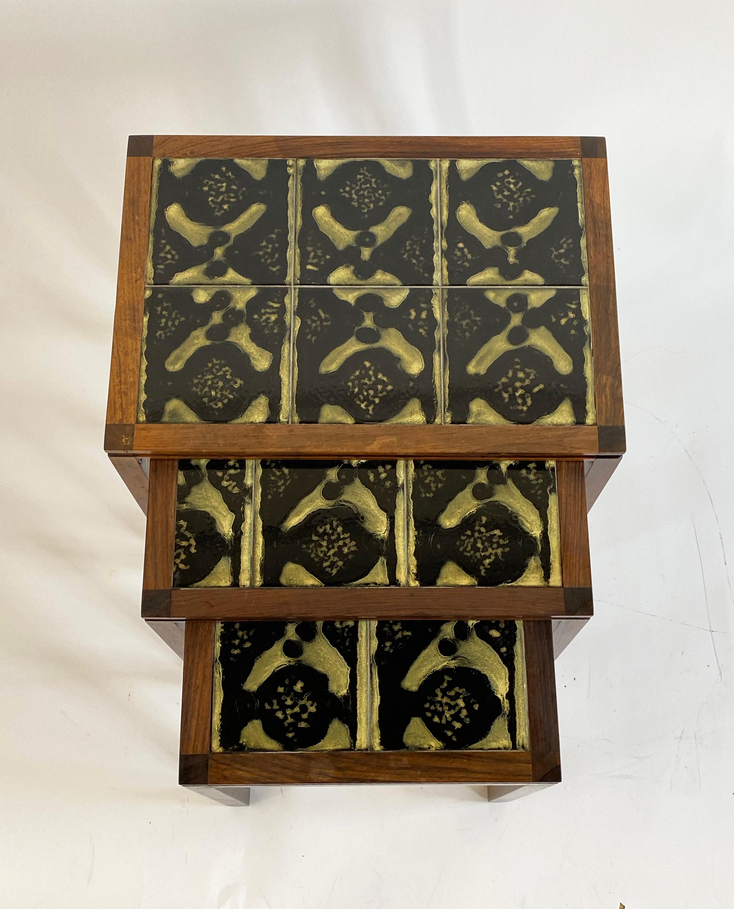 1960s Rosewood and Ceramic Tile Danish Nesting Tables--Set of Three In Good Condition For Sale In Minneapolis, MN