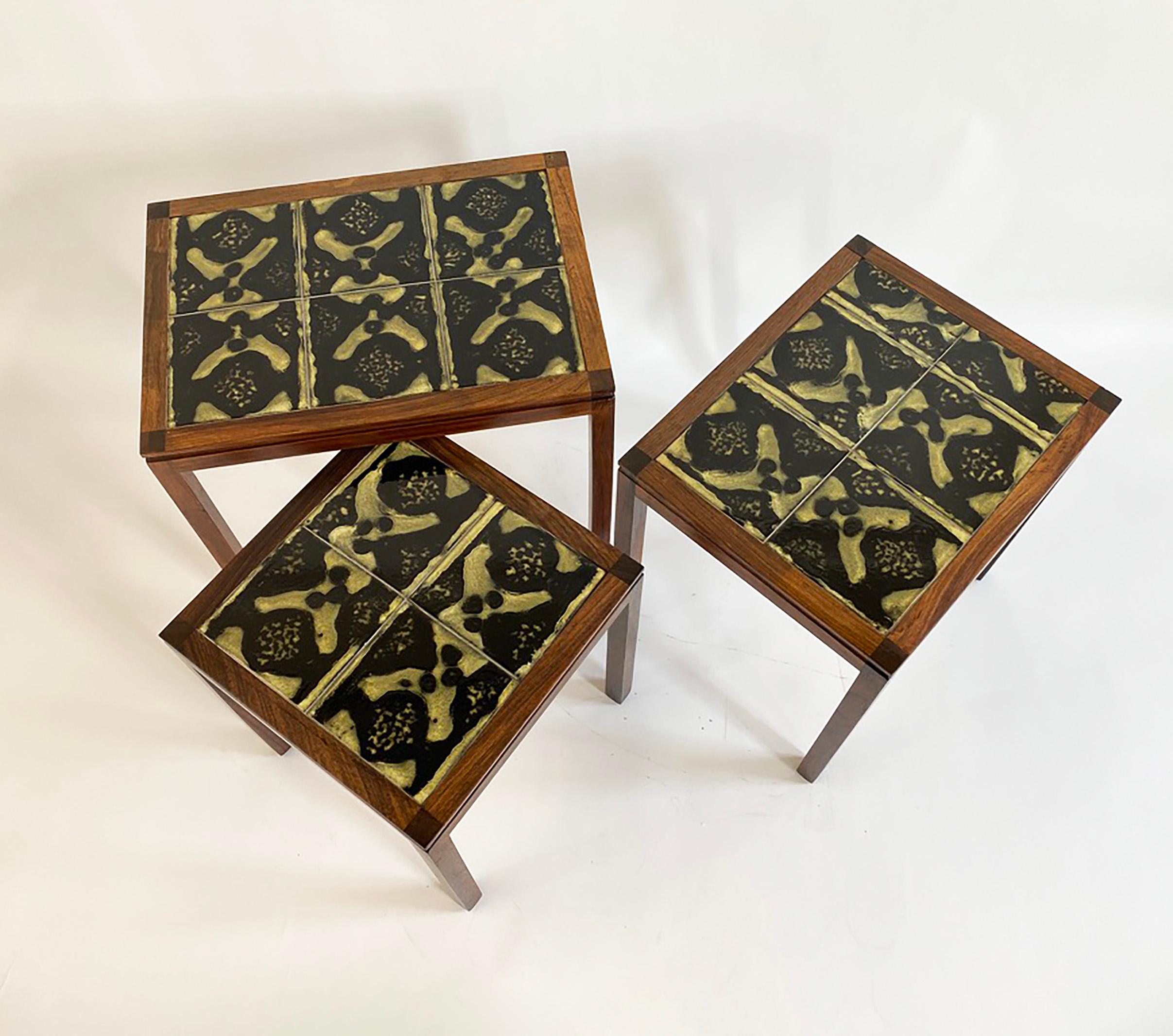 1960s Rosewood and Ceramic Tile Danish Nesting Tables--Set of Three For Sale 7