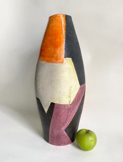 18" Aldo Londi for Bitossi Italian Geometric Ceramic Vase, Raymor Label, 1960s