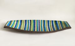 Mid-Century Italian 19" Striped Ceramic Centerpiece Tray, Attributed to Bitossi
