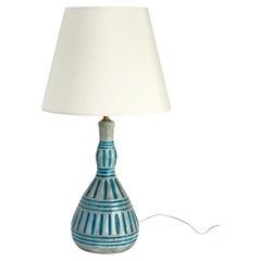 Signed Guido Gambone Italian Ceramic Table Lamp in Blue and Gray Glaze