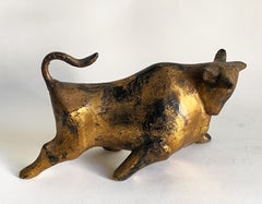 Mid-Century Modern Metal Bull Sculpture--Gold-Toned Finish, Possibly Japanese