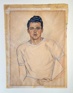 Dibujo a lápiz y pastel de un chico joven y guapo