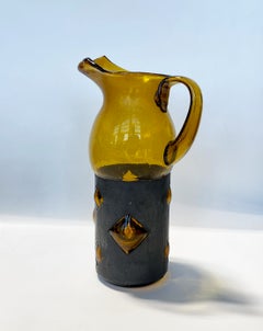Brocca messicana in vetro ambrato e metallo di Felipe Delfinger per Feders, 1970 circa