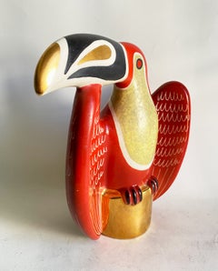 Waylande Gregory Art Deco Ceramic Toucan Sculpture in Red and Gold, circa 1940s