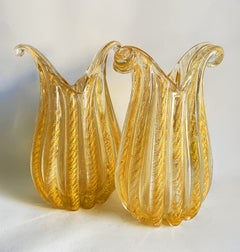 Ein Paar „Cordonato Oro“-Vasen aus Muranoglas von Ercole Barovier für Barovier & Toso