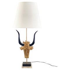 "Toro” Bull’s Head French Table Lamp in Mixed Metals--Maison Charles, c. 1970