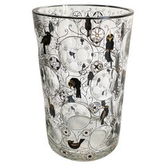 Bohemian Cut-Glass Bird Vase--Black Enamel and Gold, Attributed to Haida, 1922