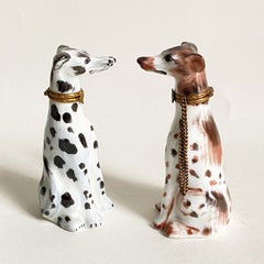 Pair of Vintage French Limoges Hand-Painted Porcelain Dog Trinket Boxes