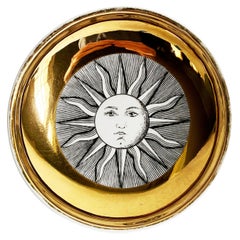 Vintage Fornasetti Sun Motif Vide-Poche in Black, White & Gold, Italy, c. 1960s