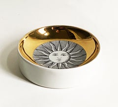 Vintage Fornasetti Sun Motif Vide-Poche in Black, White & Gold, Italy, c. 1960s