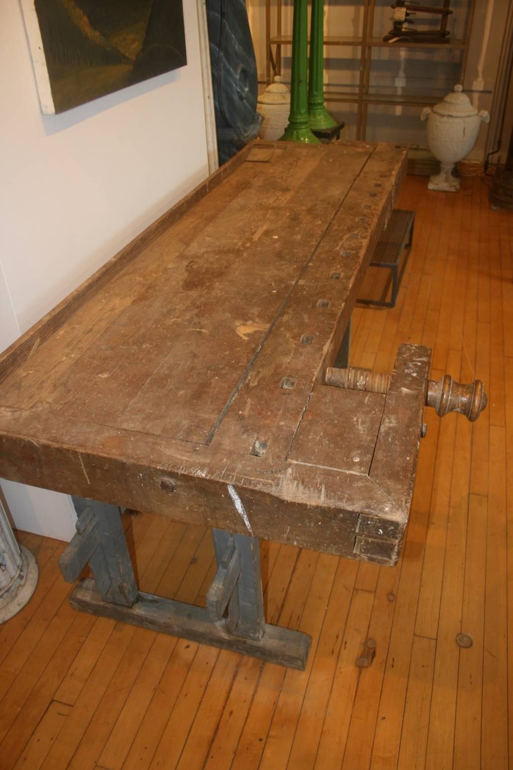 18th Century Carpenter's Industrial Workbench In Excellent Condition For Sale In North Beninngton, VT