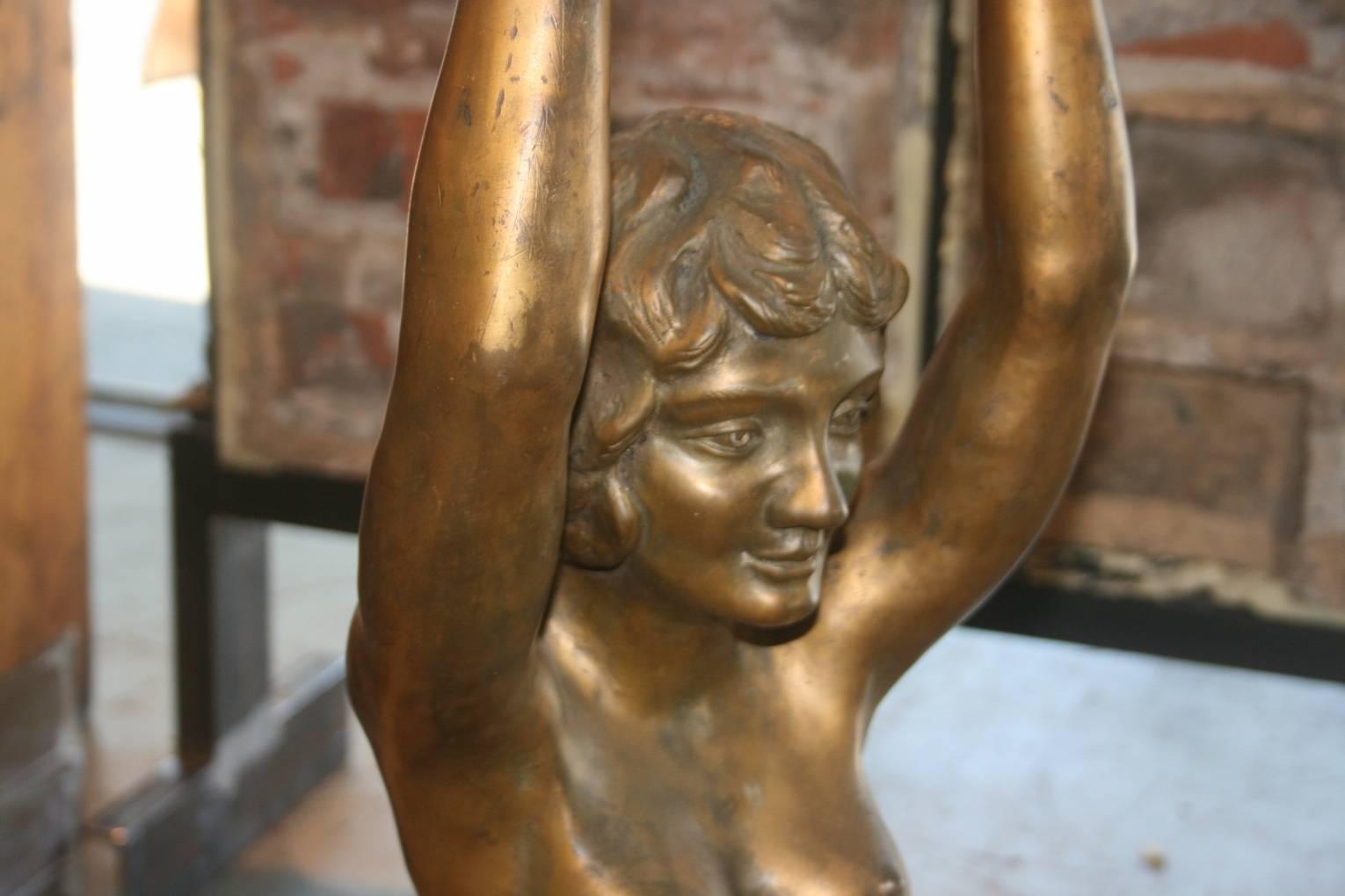 Art Deco Bronze Nude Sculpture/ Tabouret In Excellent Condition For Sale In North Beninngton, VT
