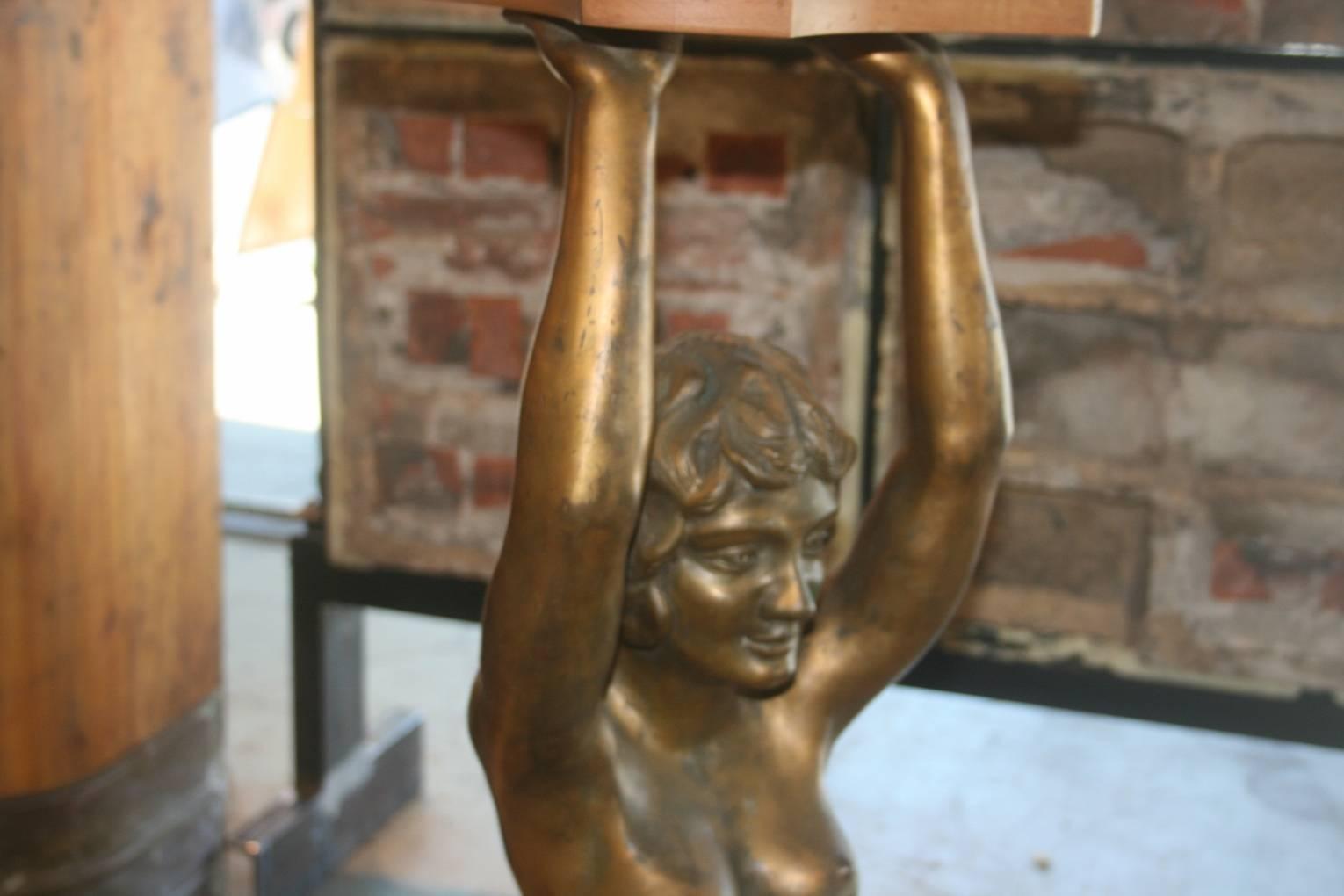 Mid-20th Century Art Deco Bronze Nude Sculpture/ Tabouret For Sale