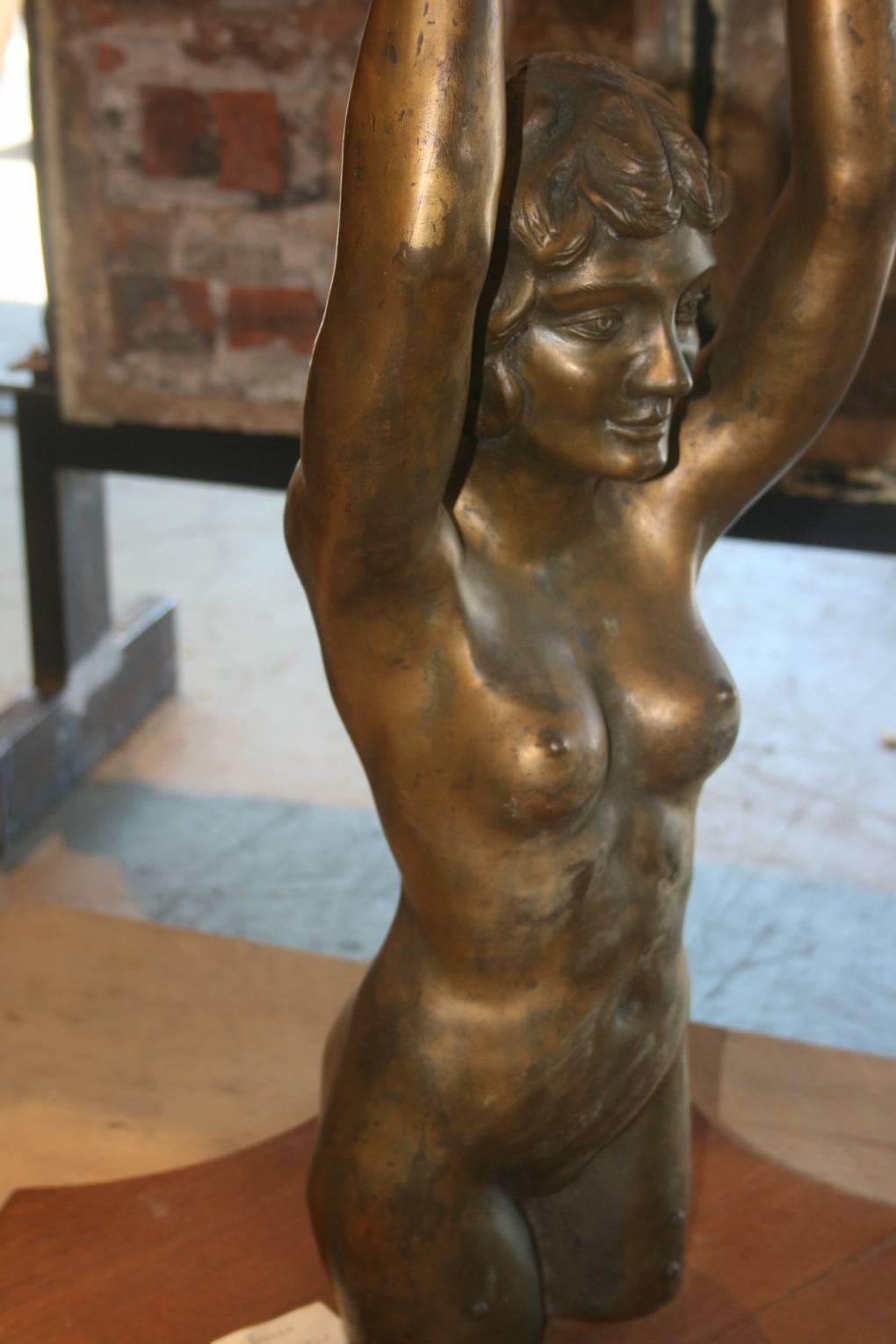 Art Deco Bronze Nude Sculpture/ Tabouret For Sale 1