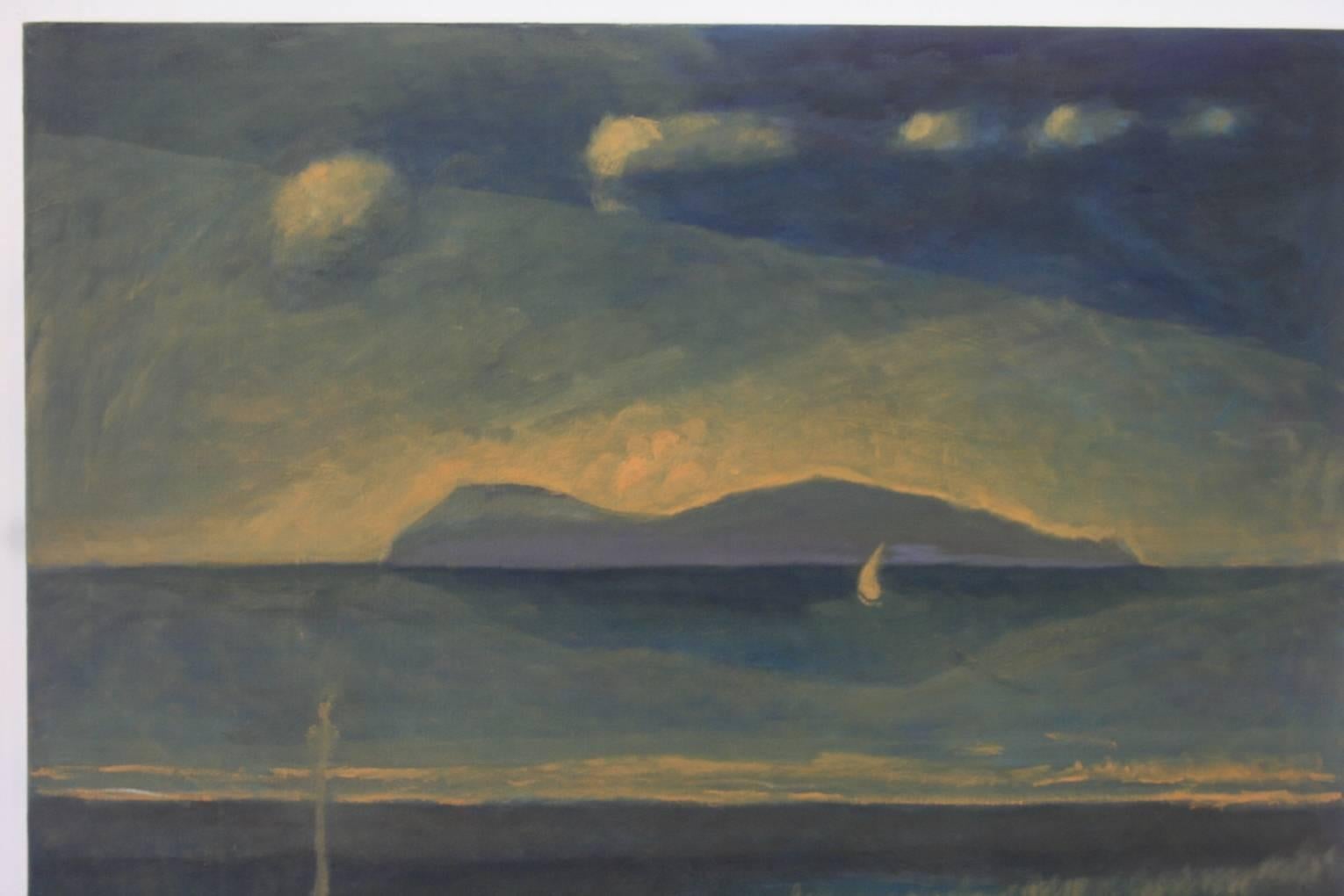 American Formalist Seascape 1930s Oil on Canvas For Sale