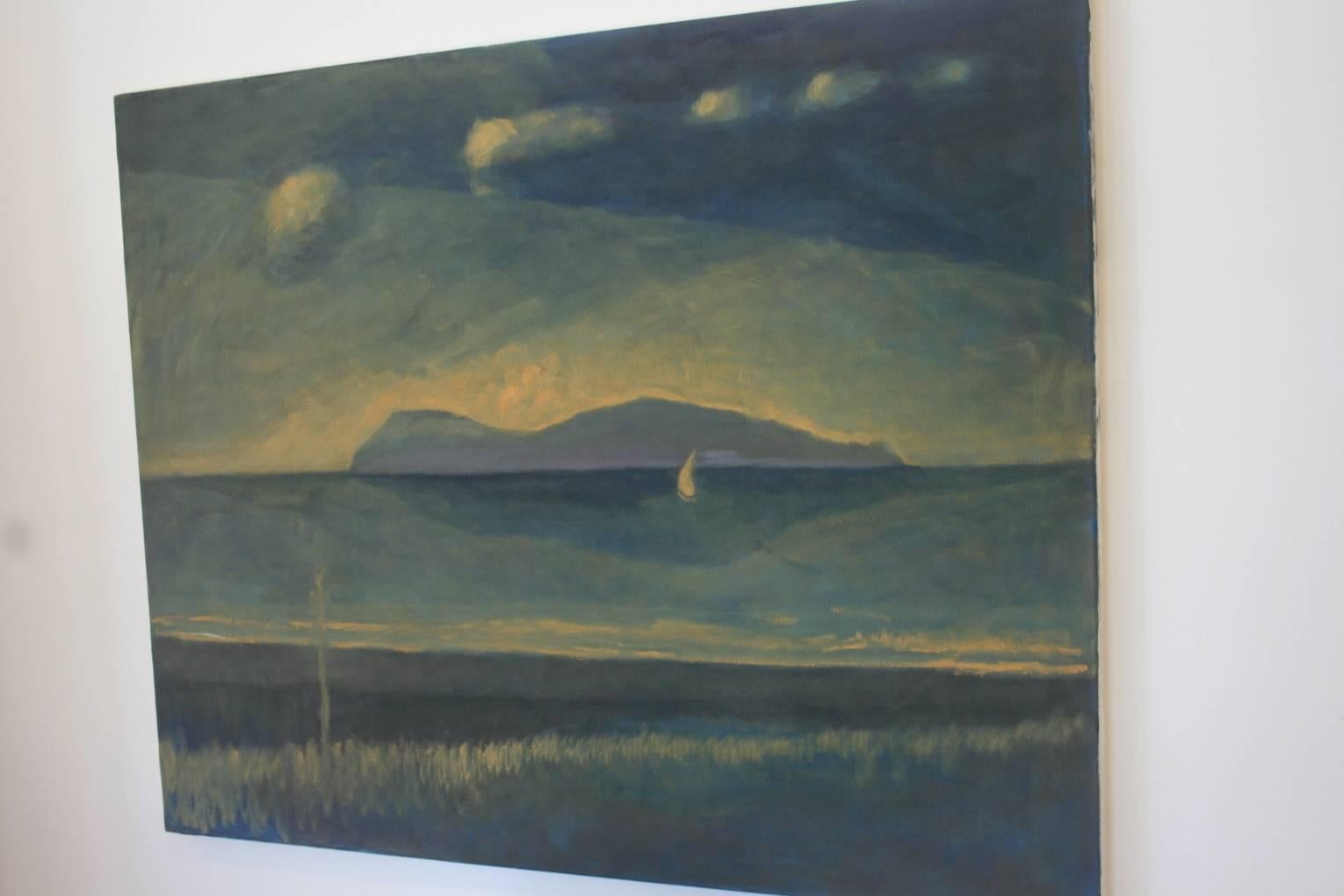 Formalist Seascape 1930s Oil on Canvas In Excellent Condition For Sale In North Beninngton, VT
