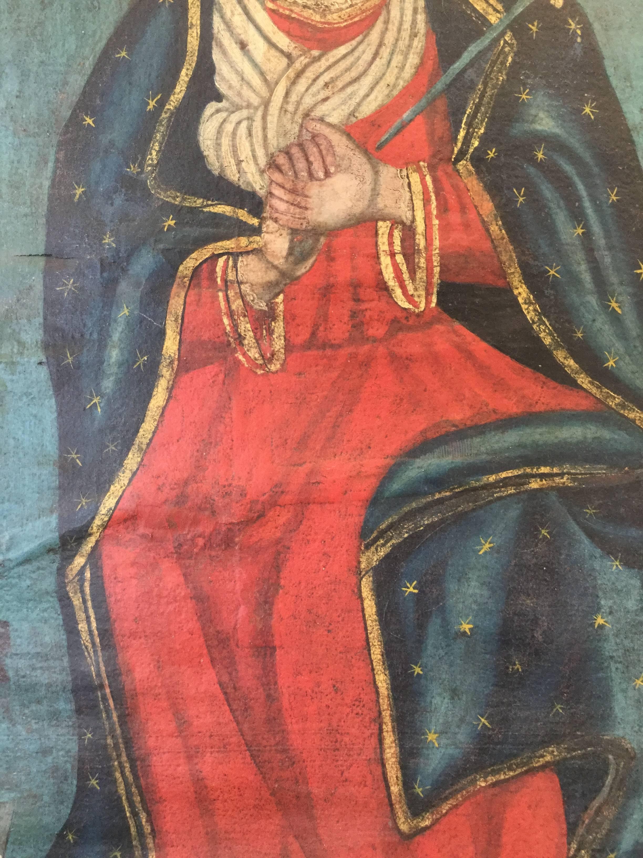 19th Century Mexican Folk Art Madonna Retablo/Painting In Excellent Condition In North Beninngton, VT