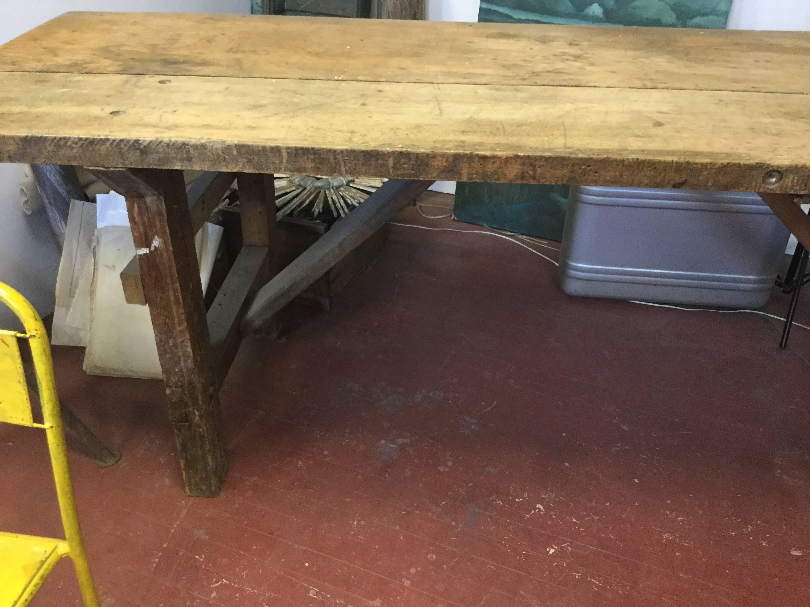 American 19th Century Industrial Wood Working Table For Sale