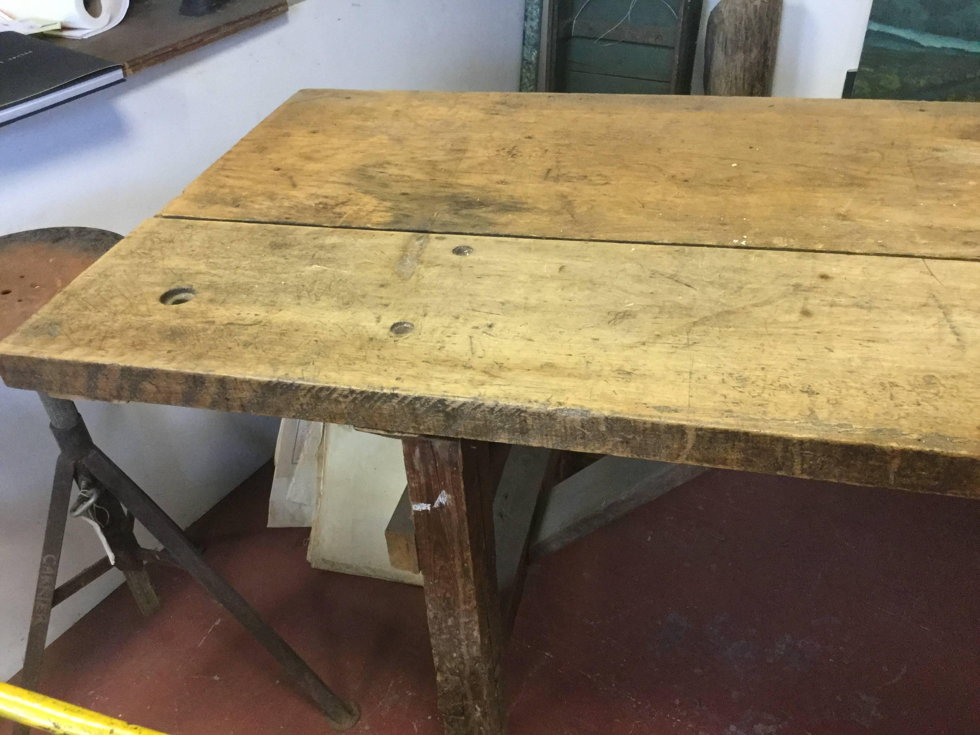 19th Century Industrial Wood Working Table For Sale 1