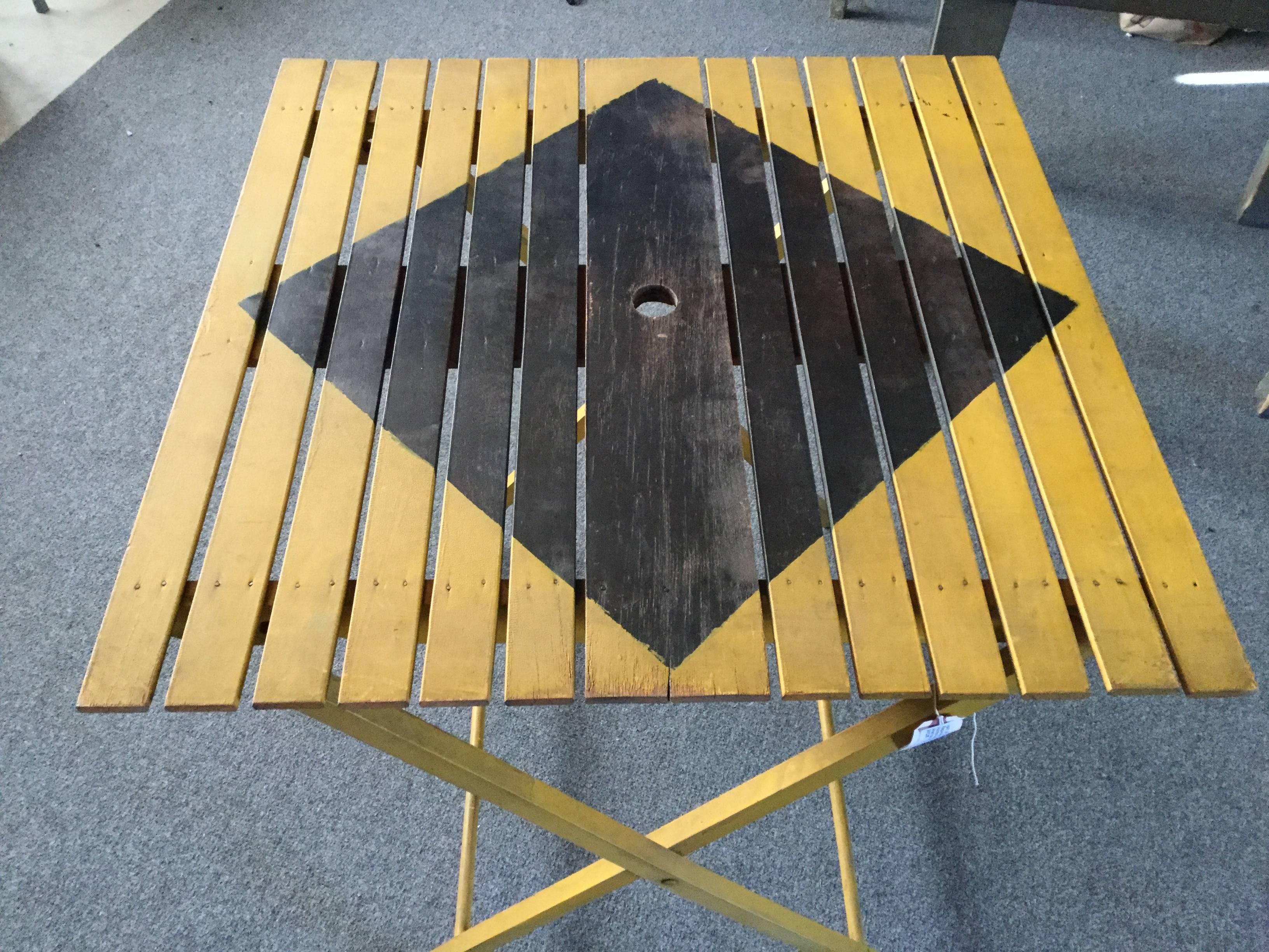 Yellow and Black Caution Sign Folding Table In Excellent Condition For Sale In North Beninngton, VT