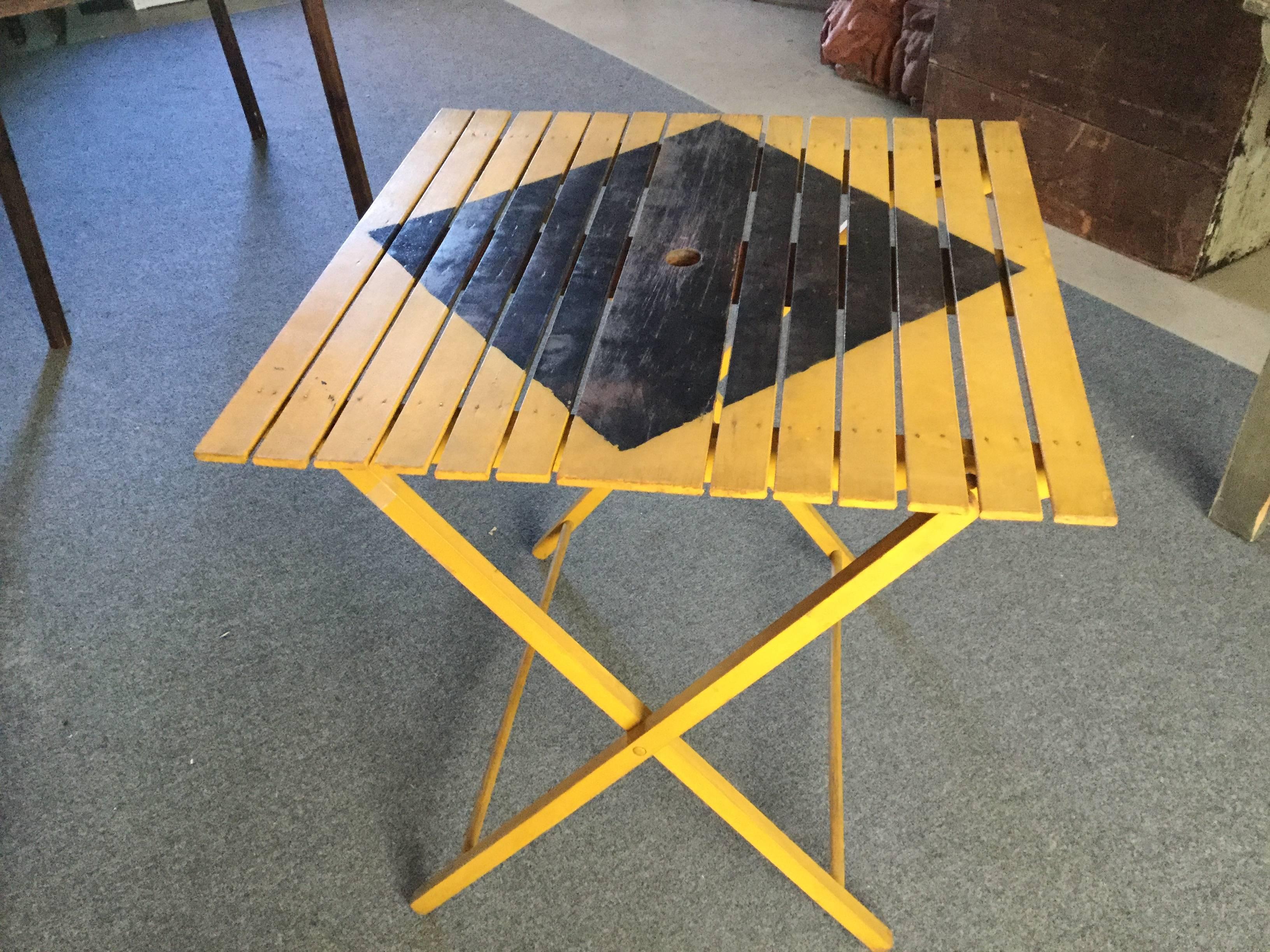20th Century Yellow and Black Caution Sign Folding Table For Sale