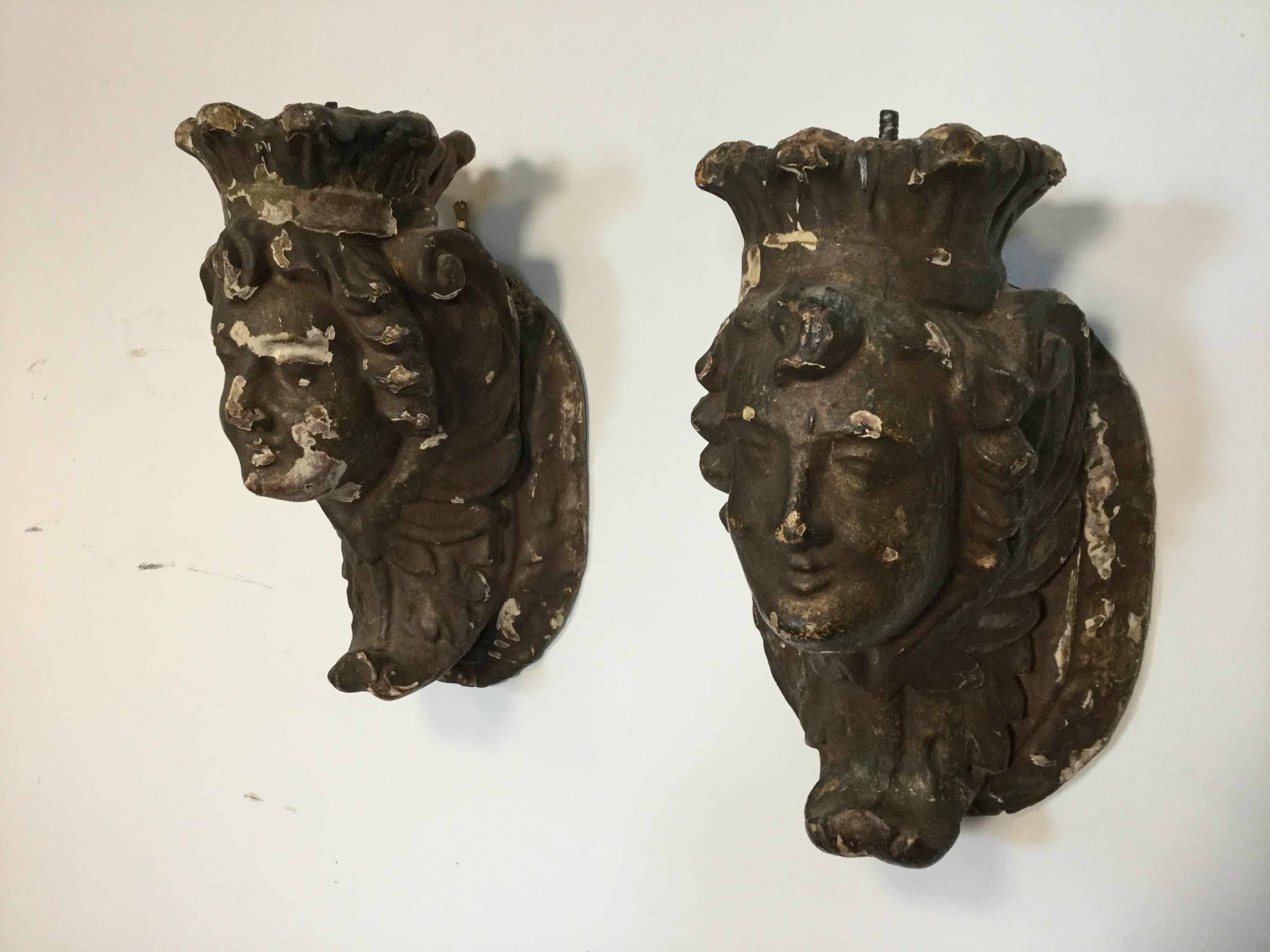 18th Century and Earlier High Baroque Angel Head Candle Holders Museum Deconsession