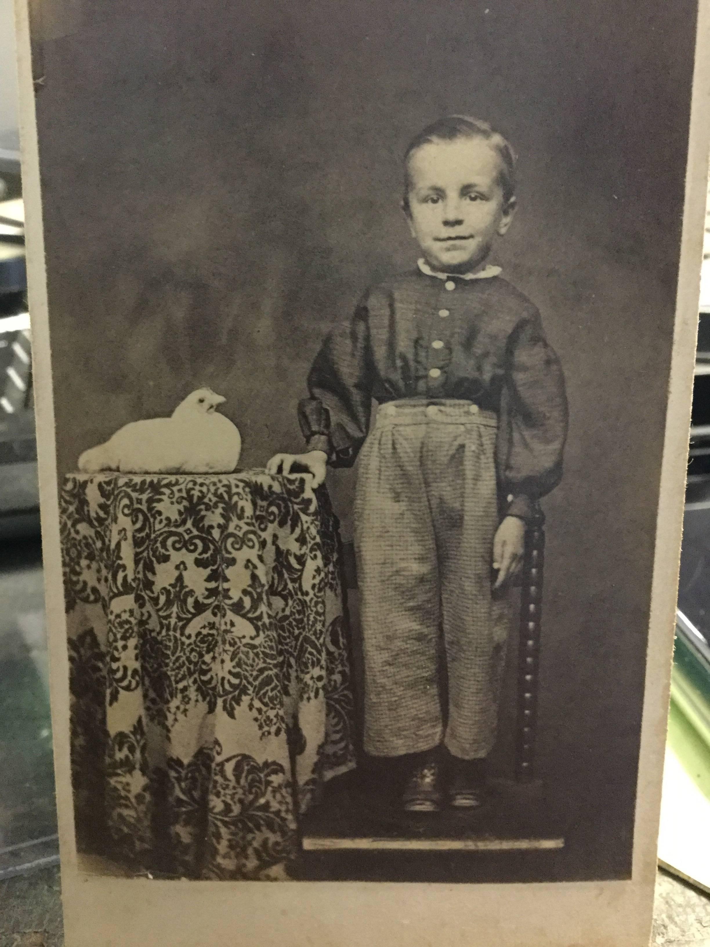 Early Photograph CDV Boy with Prize Bird In Good Condition For Sale In North Beninngton, VT